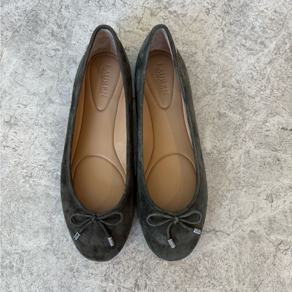 Green Leather Suede Ballet Flats